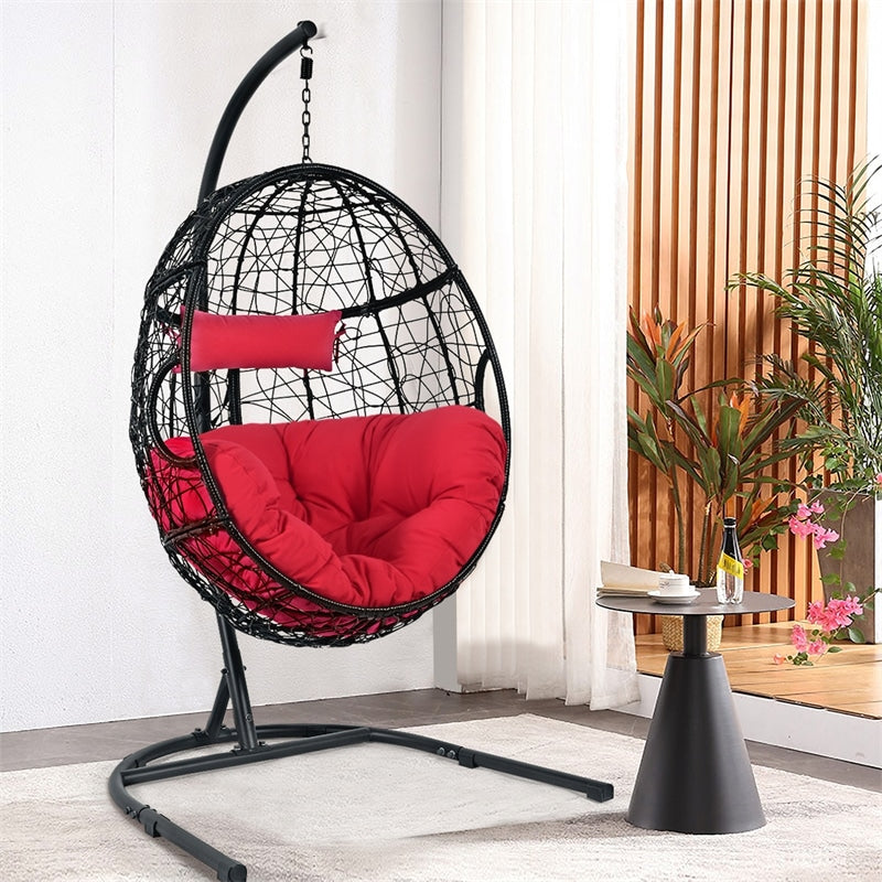 Hanging Egg Chair 36.5" Width Oversized Swing Chair Outdoor Indoor Hammock Chair with C-Hammock Stand Set, Soft Seat Cushion, Pillow