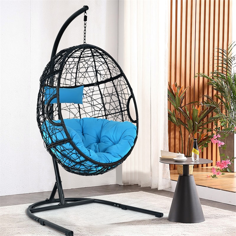 Hanging Egg Chair 36.5" Width Oversized Swing Chair Outdoor Indoor Hammock Chair with C-Hammock Stand Set, Soft Seat Cushion, Pillow