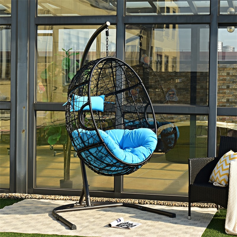 Hanging Egg Chair 36.5" Width Oversized Swing Chair Outdoor Indoor Hammock Chair with C-Hammock Stand Set, Soft Seat Cushion, Pillow