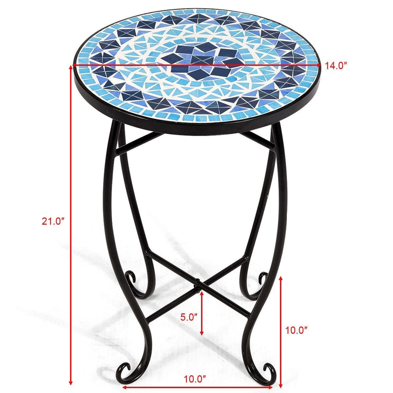 Outdoor Indoor Steel Round Accent Table Mosaic Plant Stand Cobalt Table - Bestoutdor