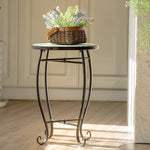 Outdoor Indoor Steel Round Accent Table Mosaic Plant Stand Cobalt Table - Bestoutdor