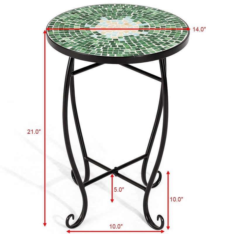 Outdoor Indoor Steel Round Accent Table Mosaic Plant Stand Cobalt Table - Bestoutdor