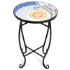 Outdoor Indoor Steel Round Accent Table Mosaic Plant Stand Cobalt Table - Bestoutdor