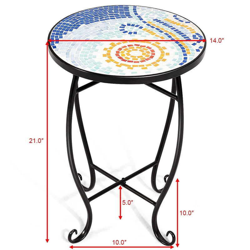 Outdoor Indoor Steel Round Accent Table Mosaic Plant Stand Cobalt Table - Bestoutdor