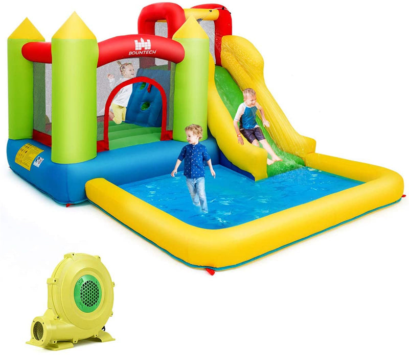 Inflatable Water Slide, 12x9FT Bounce House Water Park with Splash Pool, Jumping & Climbing Area, 480W Blower for Kids Indoor Outdoor Fun