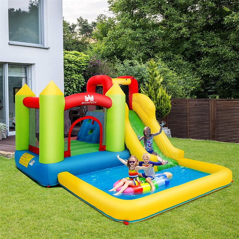 Inflatable Water Slide, 12x9FT Bounce House Water Park with Splash Pool, Jumping & Climbing Area, 480W Blower for Kids Indoor Outdoor Fun