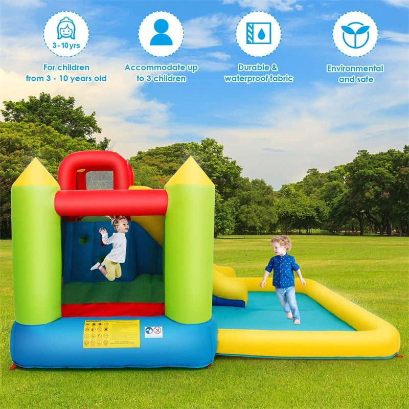 Inflatable Water Slide, 12x9FT Bounce House Water Park with Splash Pool, Jumping & Climbing Area, 480W Blower for Kids Indoor Outdoor Fun