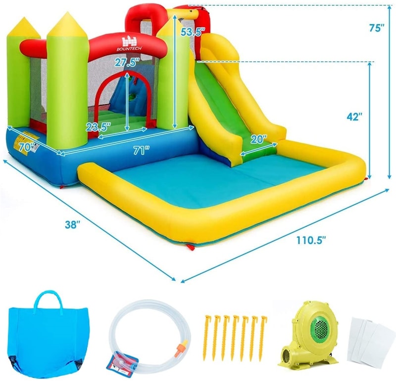 Inflatable Water Slide, 12x9FT Bounce House Water Park with Splash Pool, Jumping & Climbing Area, 480W Blower for Kids Indoor Outdoor Fun