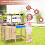 Kids Mud Kitchen Set Wooden Pretend Play Kitchen Toy with Kitchenware for Outdoor Indoor