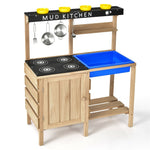 Kids Mud Kitchen Set Wooden Pretend Play Kitchen Toy with Kitchenware for Outdoor Indoor