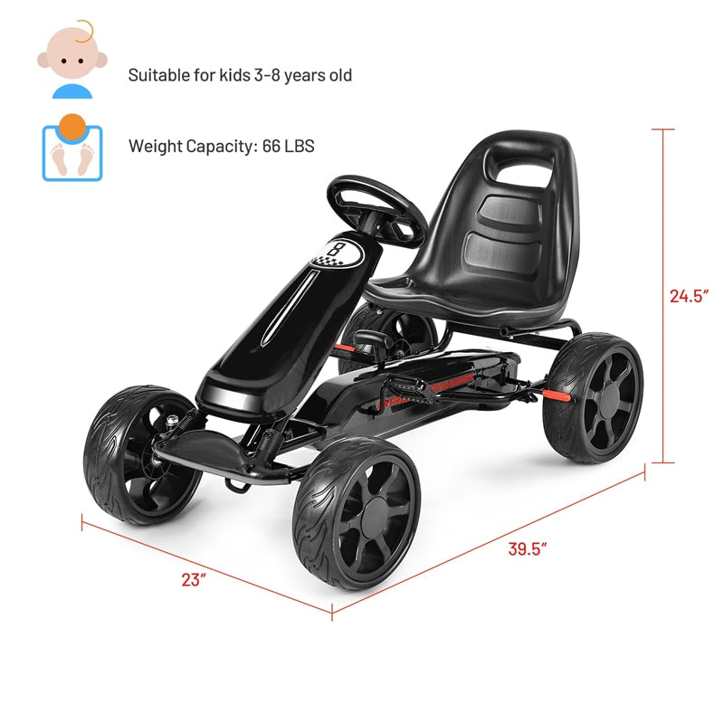 Kids Pedal Go Kart 4-Wheel Pedal-Powered Ride On Car with 2-Position Adjustable Seat