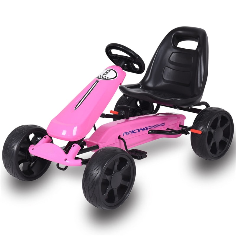 Kids Pedal Go Kart 4-Wheel Pedal-Powered Ride On Car with 2-Position Adjustable Seat