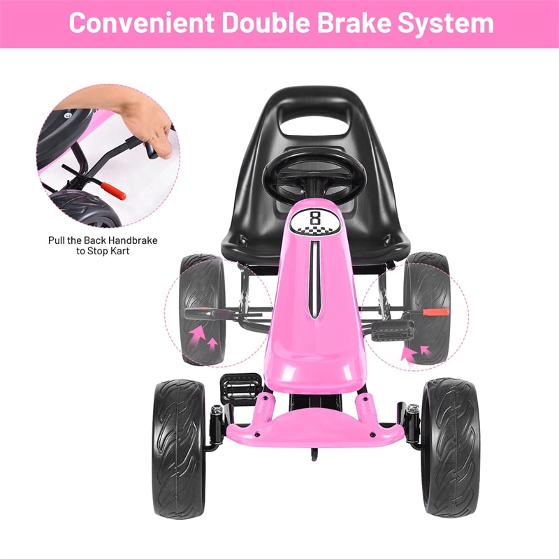 Kids Pedal Go Kart 4-Wheel Pedal-Powered Ride On Car with 2-Position Adjustable Seat