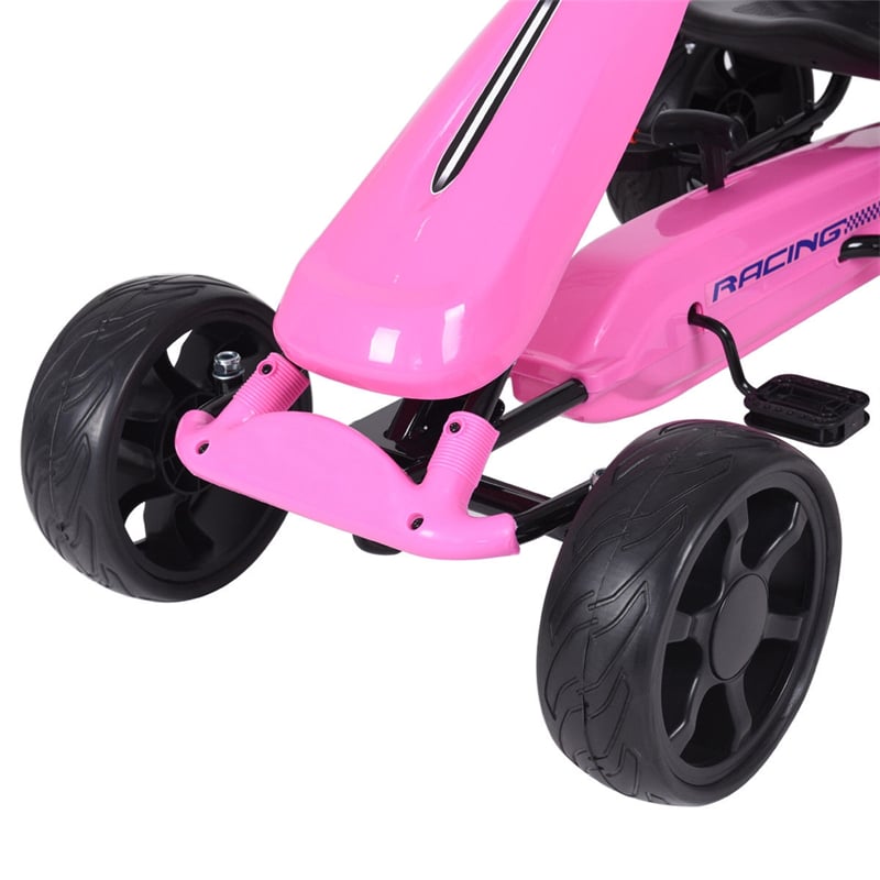 Kids Pedal Go Kart 4-Wheel Pedal-Powered Ride On Car with 2-Position Adjustable Seat