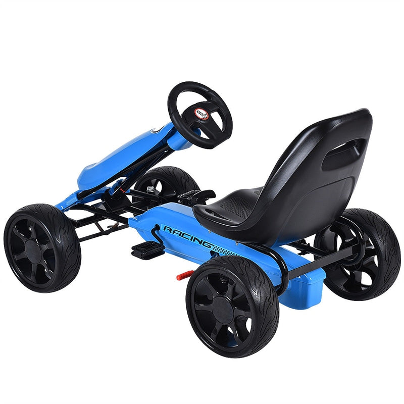 Kids Pedal Go Kart 4-Wheel Pedal-Powered Ride On Car with 2-Position Adjustable Seat