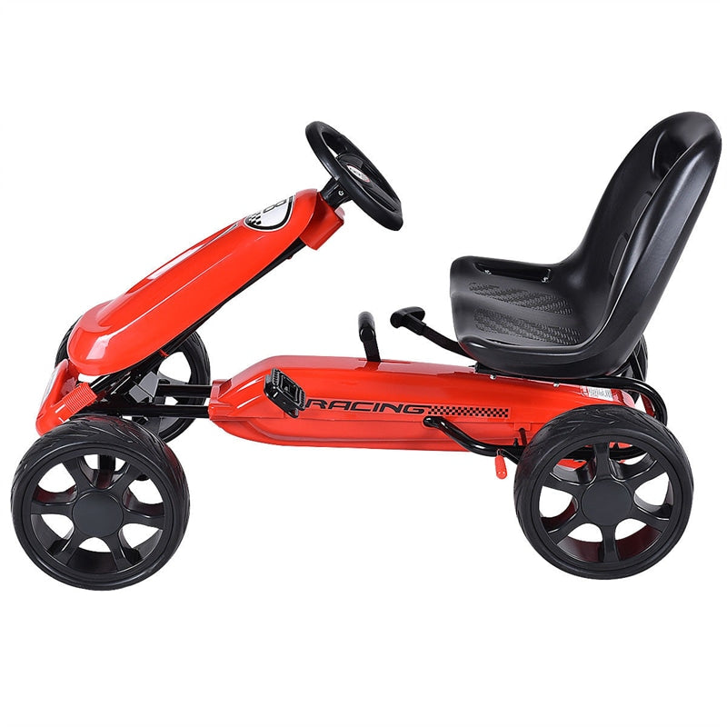 Kids Pedal Go Kart 4-Wheel Pedal-Powered Ride On Car with 2-Position Adjustable Seat