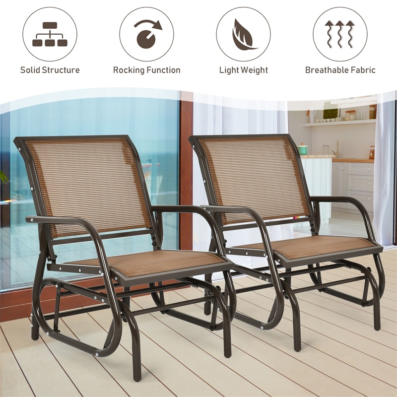 Metal Outdoor Swing Glider Chair Porch Glider Patio Rocking Chair with Breathable Mesh for Backyard Poolside