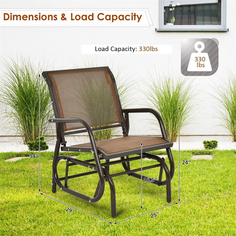 Metal Outdoor Swing Glider Chair Porch Glider Patio Rocking Chair with Breathable Mesh for Backyard Poolside