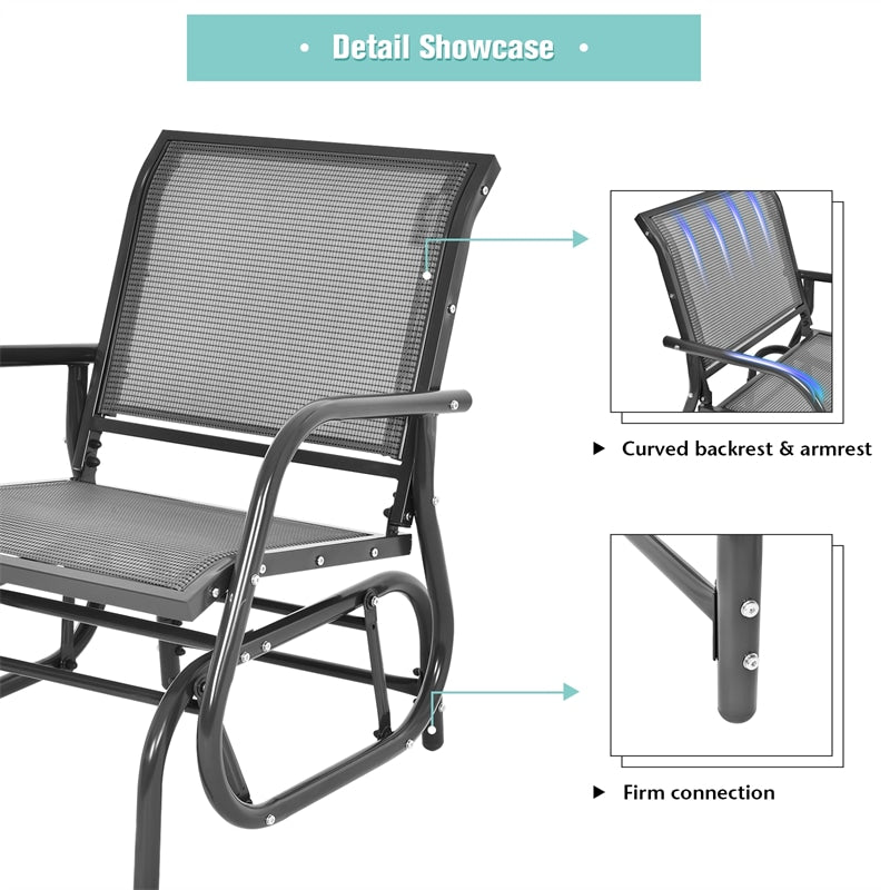 Metal Outdoor Swing Glider Chair Porch Glider Patio Rocking Chair with Breathable Mesh for Backyard Poolside