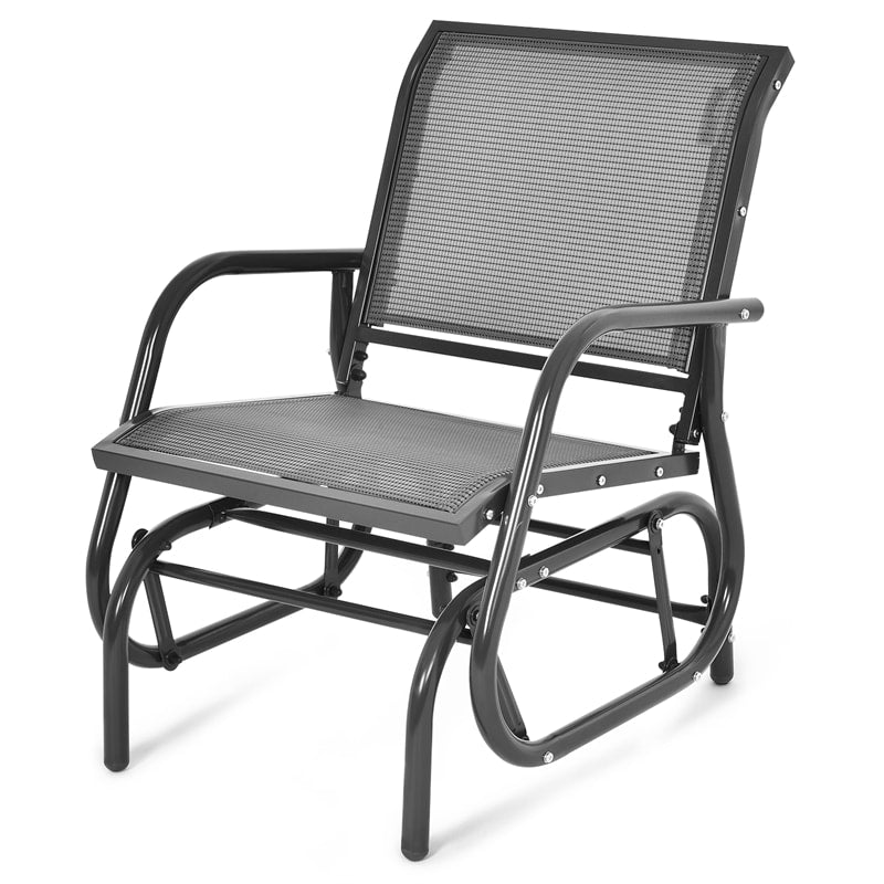 Metal Outdoor Swing Glider Chair Porch Glider Patio Rocking Chair with Breathable Mesh for Backyard Poolside