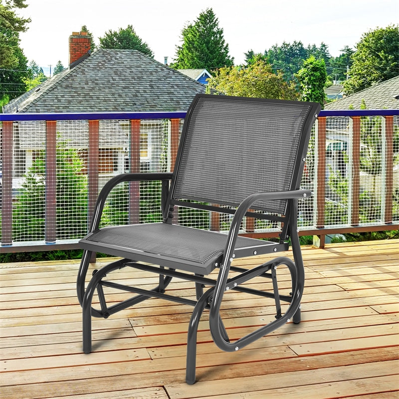 Metal Outdoor Swing Glider Chair Porch Glider Patio Rocking Chair with Breathable Mesh for Backyard Poolside