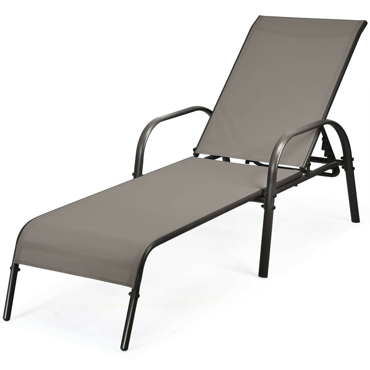 Outdoor Sling Chaise Lounge Chair Reclining Patio Chair Sunbathing Chair with Adjustable Backrest