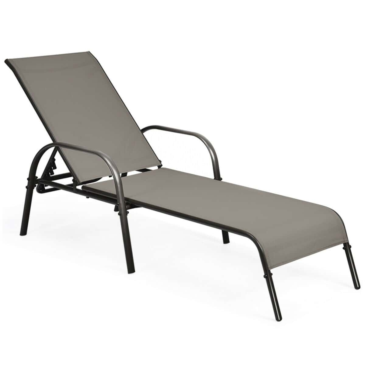 Outdoor Sling Chaise Lounge Chair Reclining Patio Chair Sunbathing Chair with Adjustable Backrest