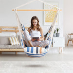 Hammock Chair Hanging Rope Swing Chair Cotton Rope Hammock Chair with 2 Cushions for Bedroom Patio Porch Yard Balcony Tree