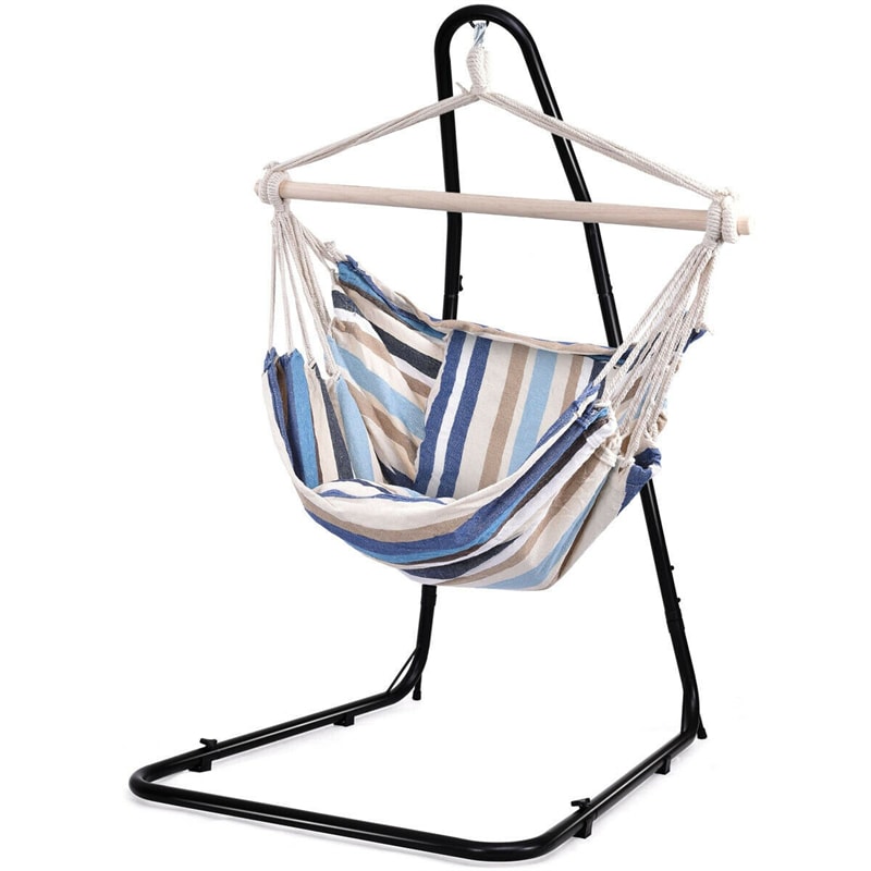 Hammock Chair Hanging Rope Swing Chair Cotton Rope Hammock Chair with 2 Cushions for Bedroom Patio Porch Yard Balcony Tree