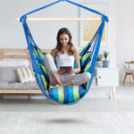 Hammock Chair Hanging Rope Swing Chair Cotton Rope Hammock Chair with 2 Cushions for Bedroom Patio Porch Yard Balcony Tree