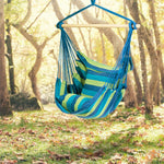 Hammock Chair Hanging Rope Swing Chair Cotton Rope Hammock Chair with 2 Cushions for Bedroom Patio Porch Yard Balcony Tree