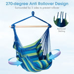 Hammock Chair Hanging Rope Swing Chair Cotton Rope Hammock Chair with 2 Cushions for Bedroom Patio Porch Yard Balcony Tree