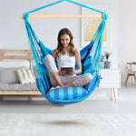 Hammock Chair Hanging Rope Swing Chair Cotton Rope Hammock Chair with 2 Cushions for Bedroom Patio Porch Yard Balcony Tree