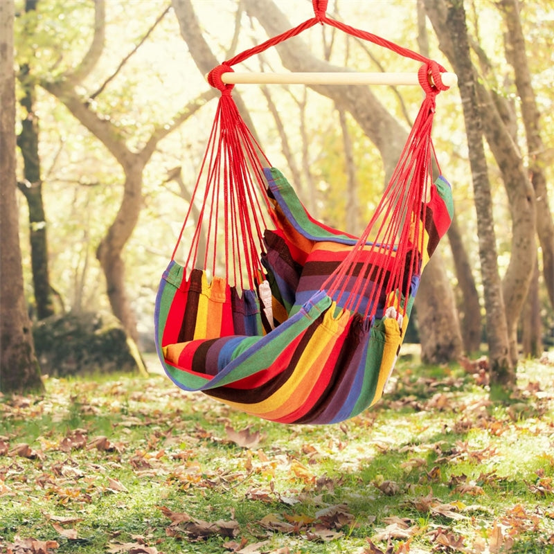 Hammock Chair Hanging Rope Swing Chair Cotton Rope Hammock Chair with 2 Cushions for Bedroom Patio Porch Yard Balcony Tree