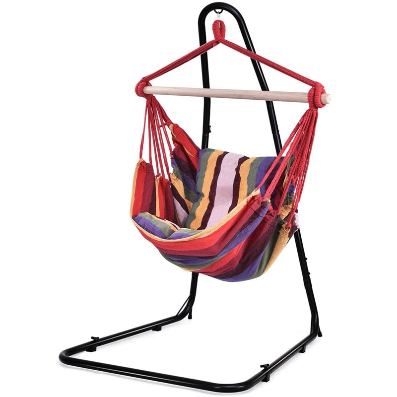 Hammock Chair Hanging Rope Swing Chair Cotton Rope Hammock Chair with 2 Cushions for Bedroom Patio Porch Yard Balcony Tree