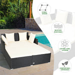 Outdoor Rattan Daybed Wicker Patio Double Chaise Lounge Sun Lounger with Seat Cushions & Pillows