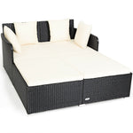 Outdoor Rattan Daybed Wicker Patio Double Chaise Lounge Sun Lounger with Seat Cushions & Pillows