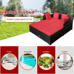 Outdoor Rattan Daybed Wicker Patio Double Chaise Lounge Sun Lounger with Seat Cushions & Pillows