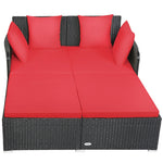 Outdoor Rattan Daybed Wicker Patio Double Chaise Lounge Sun Lounger with Seat Cushions & Pillows