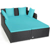 Outdoor Rattan Daybed Wicker Patio Double Chaise Lounge Sun Lounger with Seat Cushions & Pillows