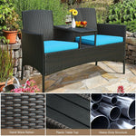 Patented Modern Wicker Patio Conversation Set Outdoor Rattan Loveseat with Built-in Coffee Table & Cushions