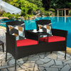 Patented Modern Wicker Patio Conversation Set Outdoor Rattan Loveseat with Built-in Coffee Table & Cushions