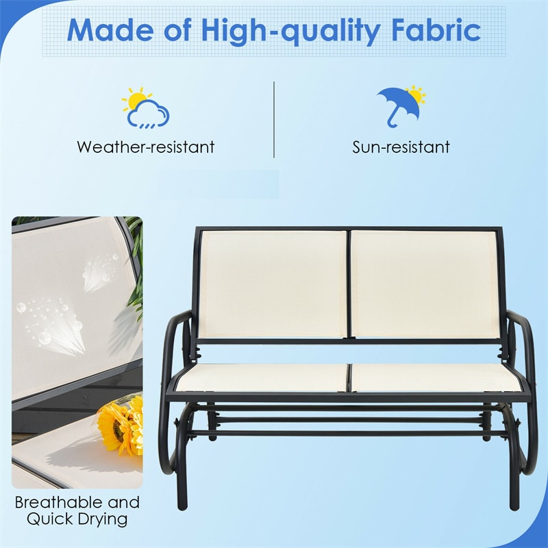 48" Outdoor Glider Bench 2 Person Patio Swing Glider Chair Backyard Rocking Loveseat Rocker Bench with Metal Frame, Breathable Fabric