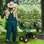 Outdoor Rolling Garden Cart Wagon Garden Scooter with 360° Swivel Seat