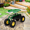 Outdoor Rolling Garden Cart Wagon Garden Scooter with 360° Swivel Seat