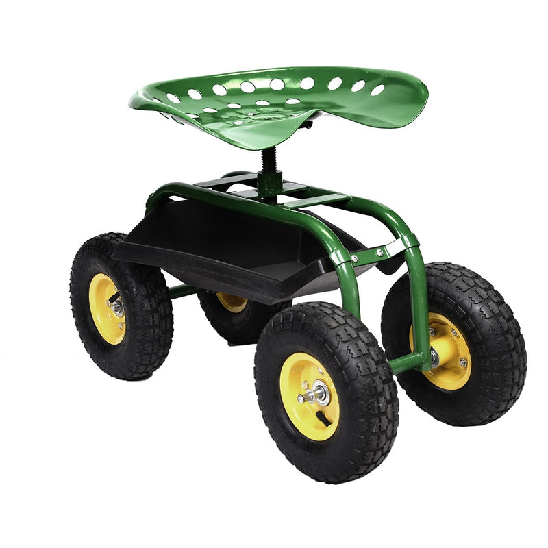 Outdoor Rolling Garden Cart Wagon Garden Scooter with 360° Swivel Seat