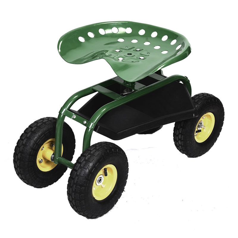 Outdoor Rolling Garden Cart Wagon Garden Scooter with 360° Swivel Seat