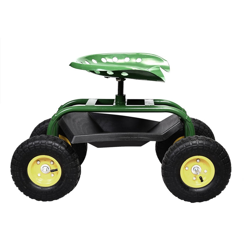 Outdoor Rolling Garden Cart Wagon Garden Scooter with 360° Swivel Seat