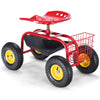 Outdoor Rolling Garden Cart Wagon Garden Scooter with 360° Swivel Seat