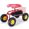 Outdoor Rolling Garden Cart Wagon Garden Scooter with 360° Swivel Seat